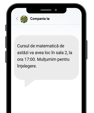 Exemplu de SMS privind modificarea modului de desfășurare a unui curs