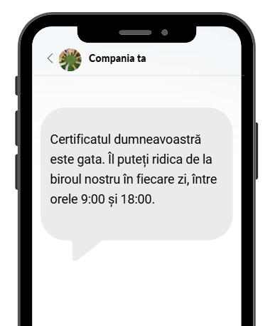 Exemplu de SMS pentru un certificat emis